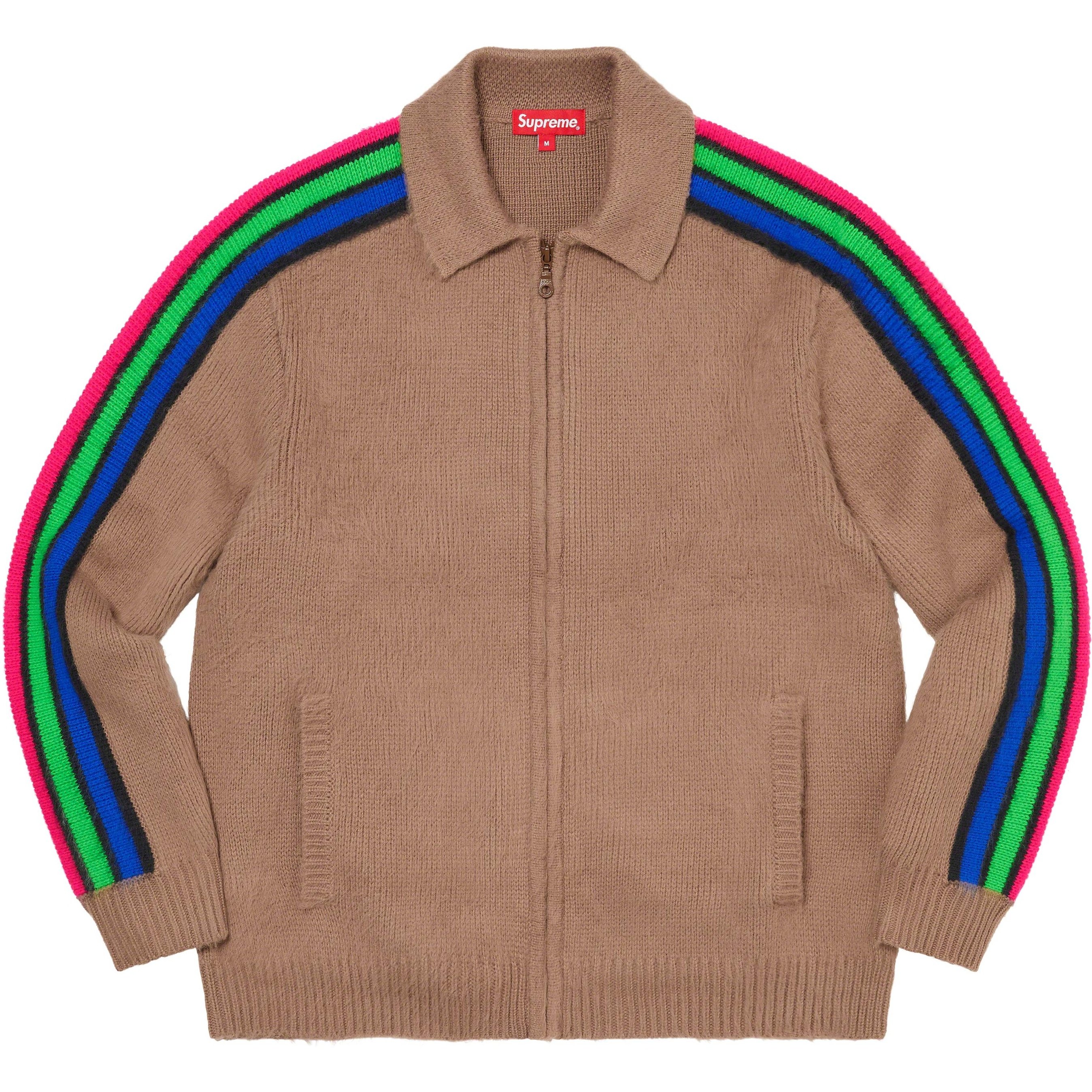 Supreme Sleeve Stripe Zip Up Sweater (SS23) - Dusty Brown - $188