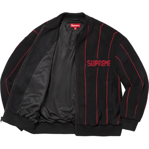 Pinstripe Varsity Zip Up Sweater - Supreme