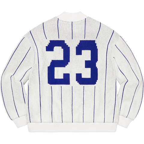 Supreme Pinstripe Varsity Zip Up Sweater - White
