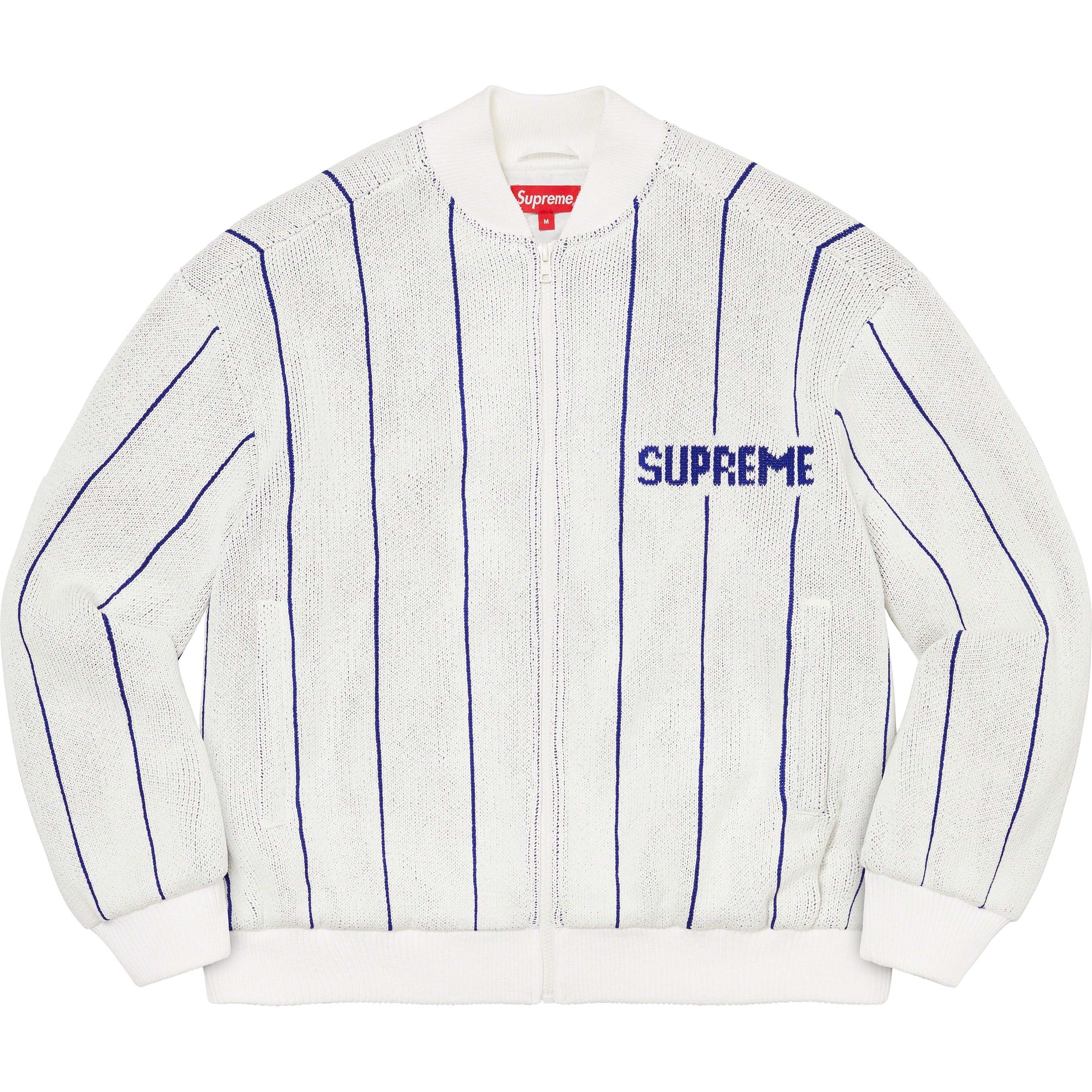 Supreme Pinstripe Varsity Zip Up Sweater (SS23) - White - $198