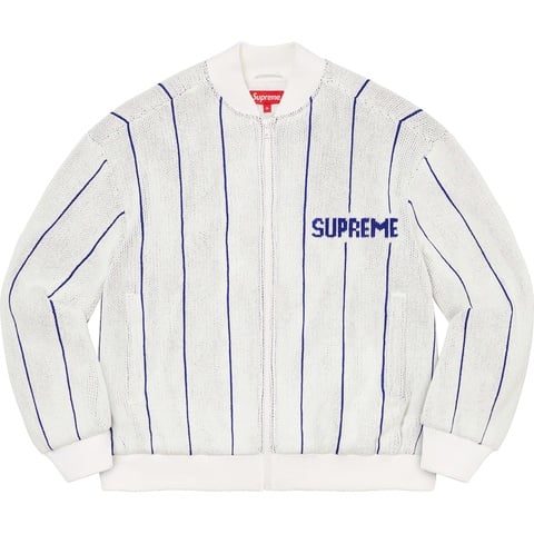 Supreme Pinstripe Varsity Zip Up Sweater - White