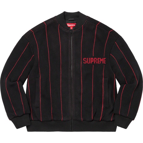 Pinstripe Varsity Zip Up Sweater - Supreme