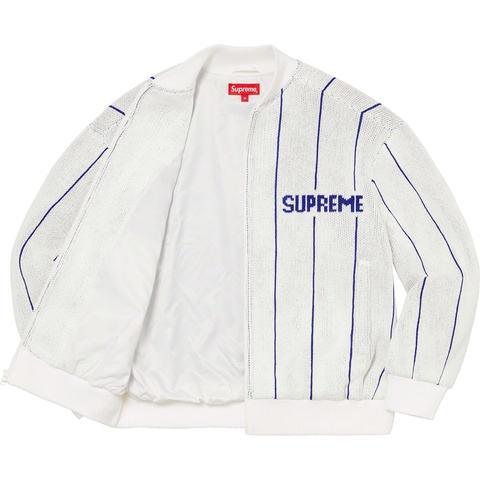 Pinstripe Varsity Zip Up Sweater - Supreme Pinstripe Varsity Zip Up Sweater - Supreme