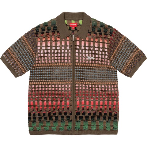 Supreme Gradient Grid Zip Up Polo - Brown
