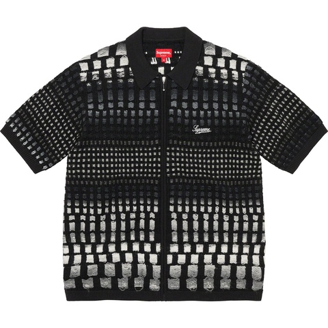 Supreme Gradient Grid Zip Up Polo - Black