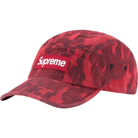 Supreme Flames Jacquard Denim Camp Cap - Washed Red