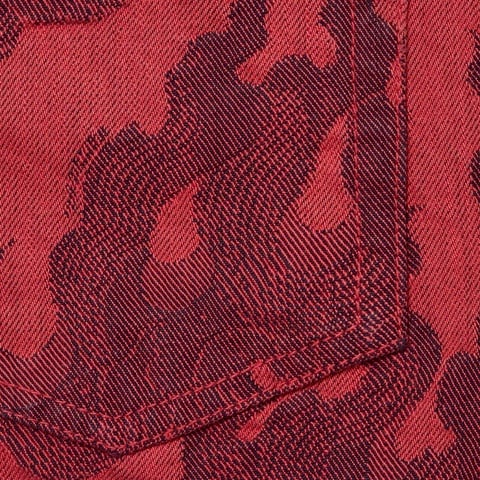 Supreme Flames Jacquard Baggy Denim Short - Washed Red
