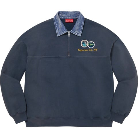 Supreme Denim Collar Half Zip Sweatshirt - Navy