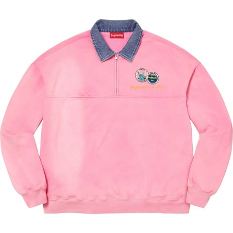 Supreme Denim Collar Half Zip Sweatshirt - Pink