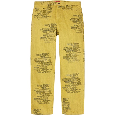 Supreme Trademark Jacquard Baggy Jean - Washed Yellow