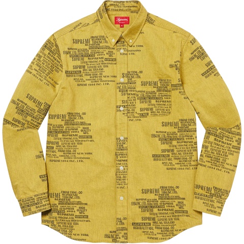 Supreme Trademark Jacquard Denim Shirt - Washed Yellow