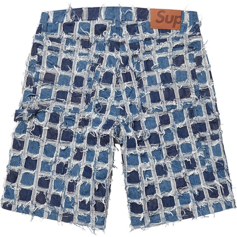 Supreme Frayed Patchwork Baggy Denim Short - Washed Blue