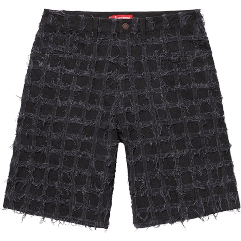 Supreme Frayed Patchwork Baggy Denim Short - Washed Black