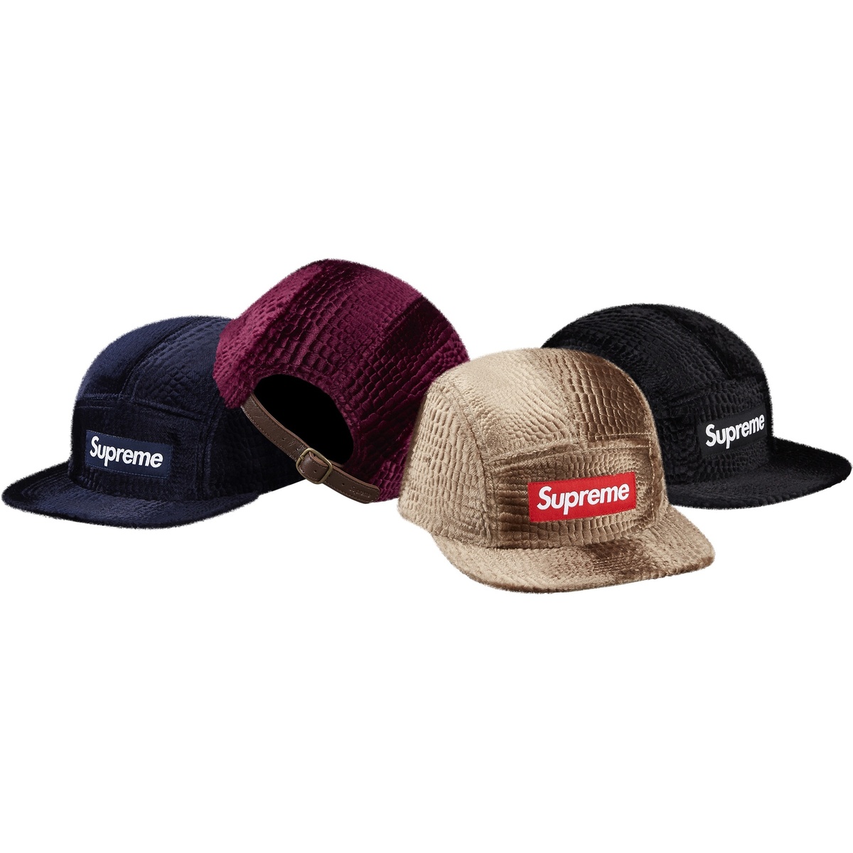Supreme Croc Embossed Velvet Camp Cap  (fall/winter 2016)