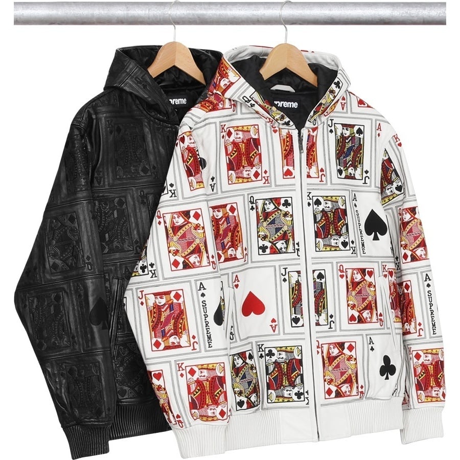 【極美品】Supreme Court Cards Leather Jacket Court Cards Hooded Leather Jacket - Supreme