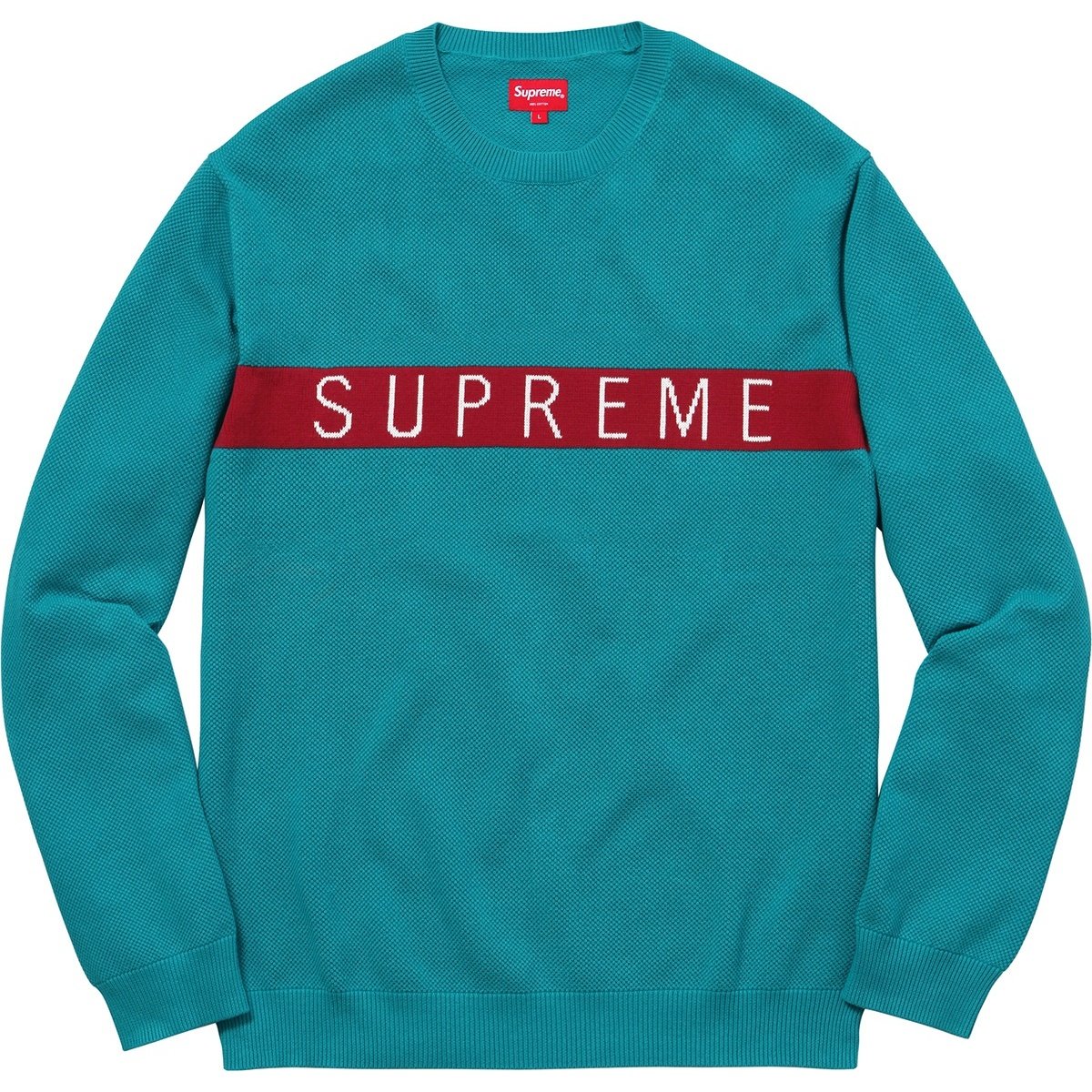 Supreme Logo Stripe Pique Crewneck (FW16)