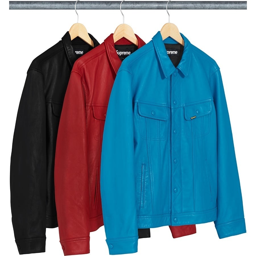 Supreme leather trucker jacket Lサイズ Supreme Leather Trucker Jacket Blue Men's - FW18 - US