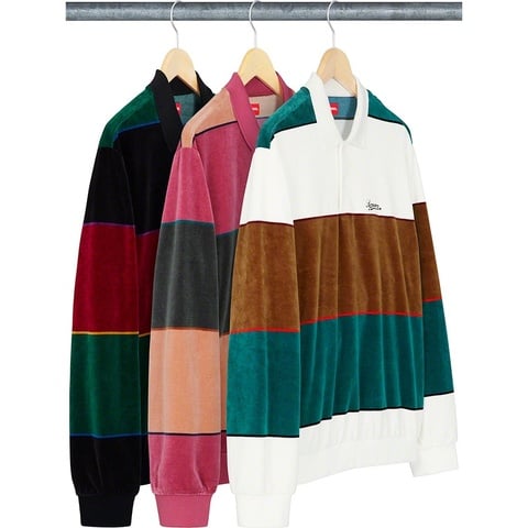 Supreme Stripe Velour L/S Polo - $118.00