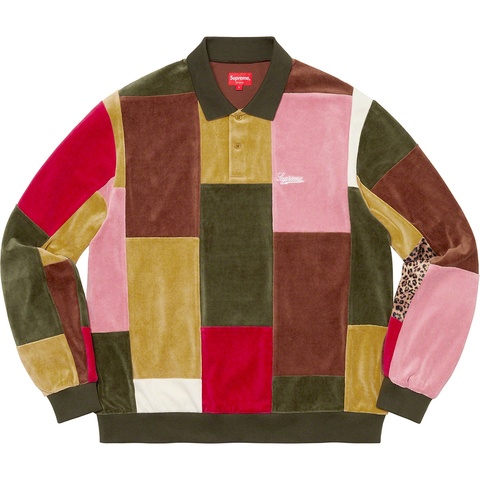 トップス SUPREME 20FW/PATCHWORK VELOUR POLO Patchwork Velour L/S Polo - fall/winter 2020 - Supreme