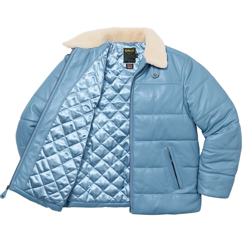 Supreme®/Schott® Shearling Collar Leather Puffy Jacket - Supreme