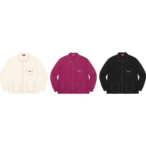 Contrast Stitch Button Up Sweater - Supreme