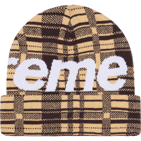 Supreme Big Logo Beanie - Tan Plaid