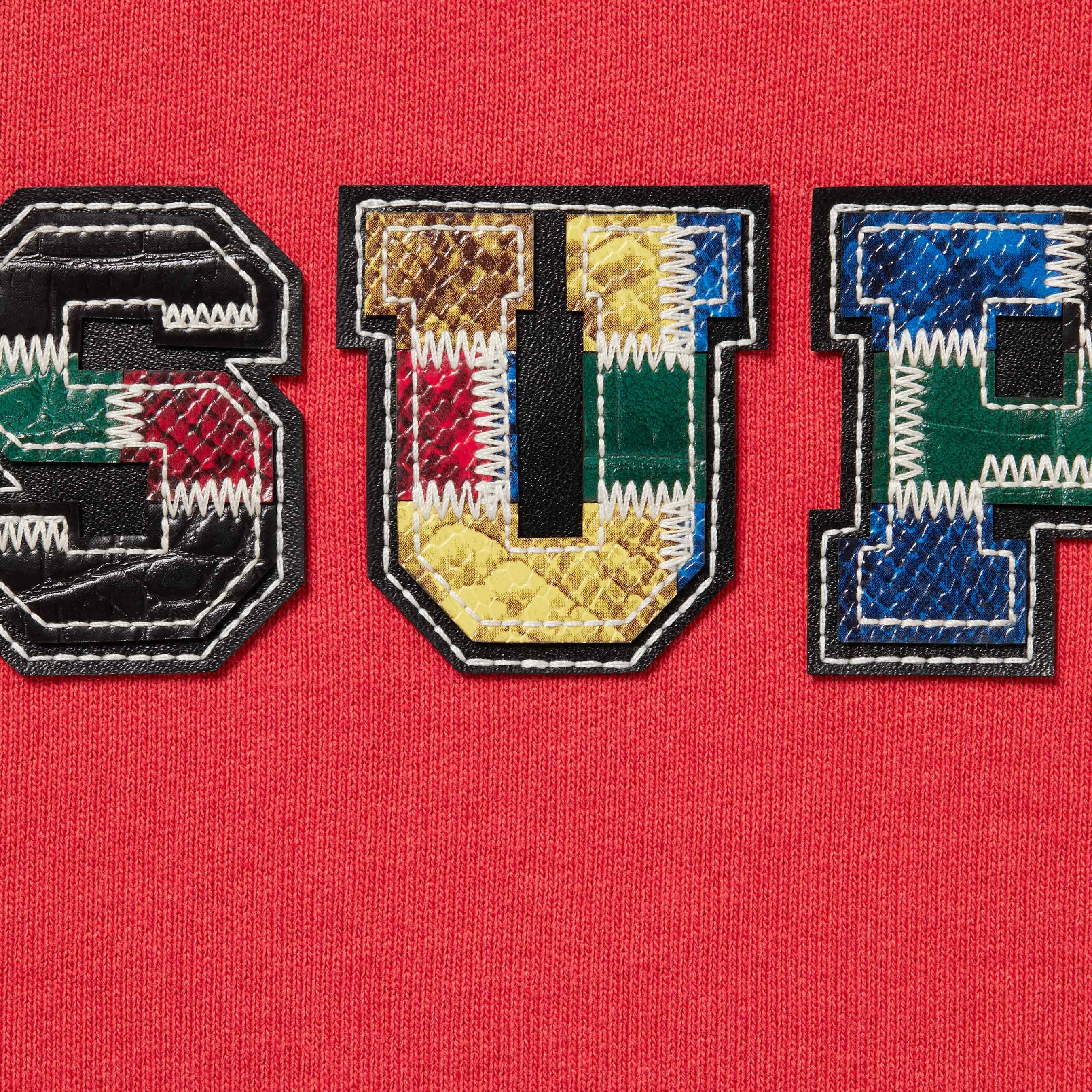 Supreme Collegiate Patchwork Leather Hooded Sweatshirt (FW23) - Burnt Red - $158