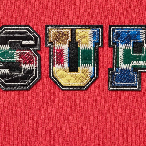 Supreme Collegiate Patchwork Leather Hooded Sweatshirt - Burnt Red