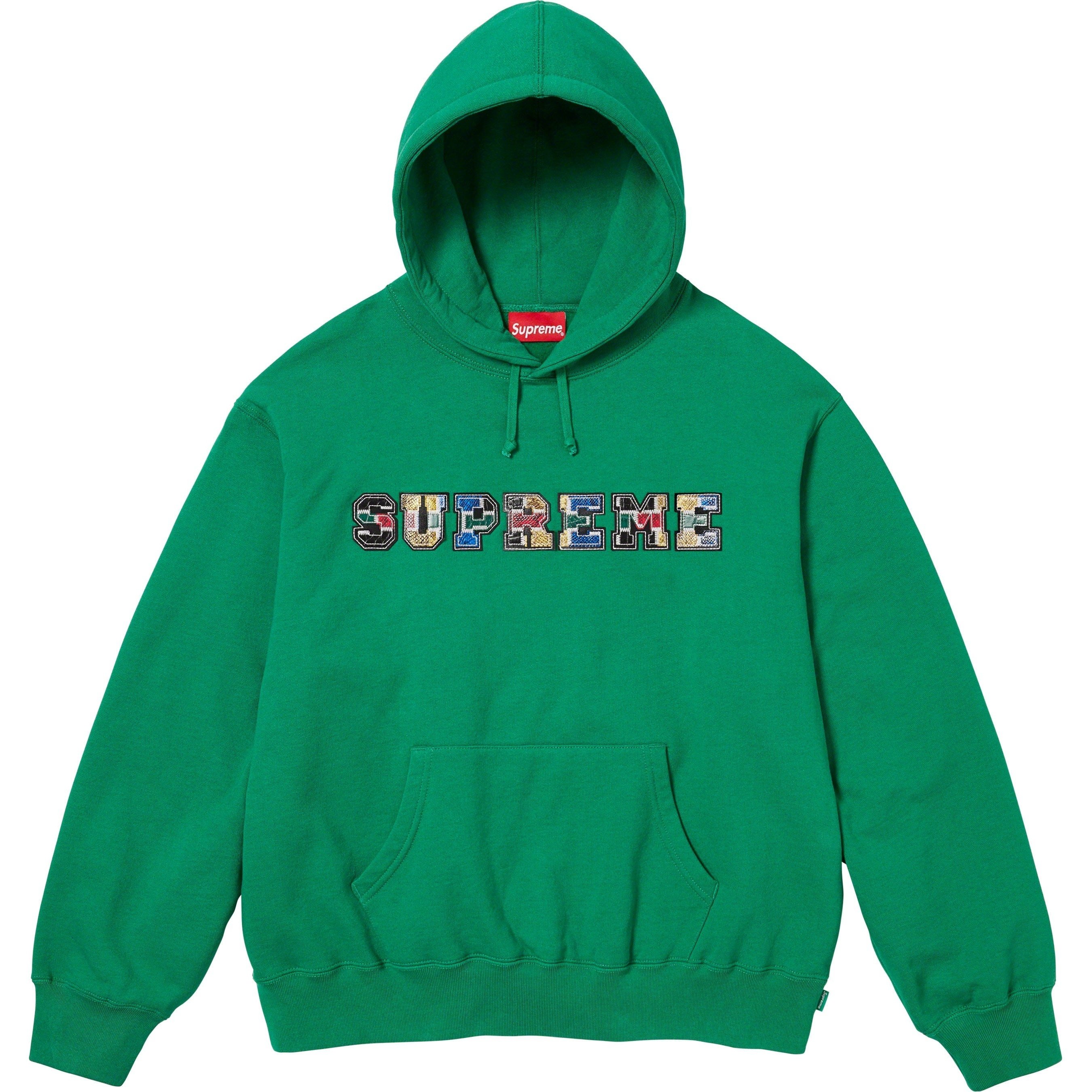Supreme Collegiate Patchwork Leather Hooded Sweatshirt (FW23) - Green - $158