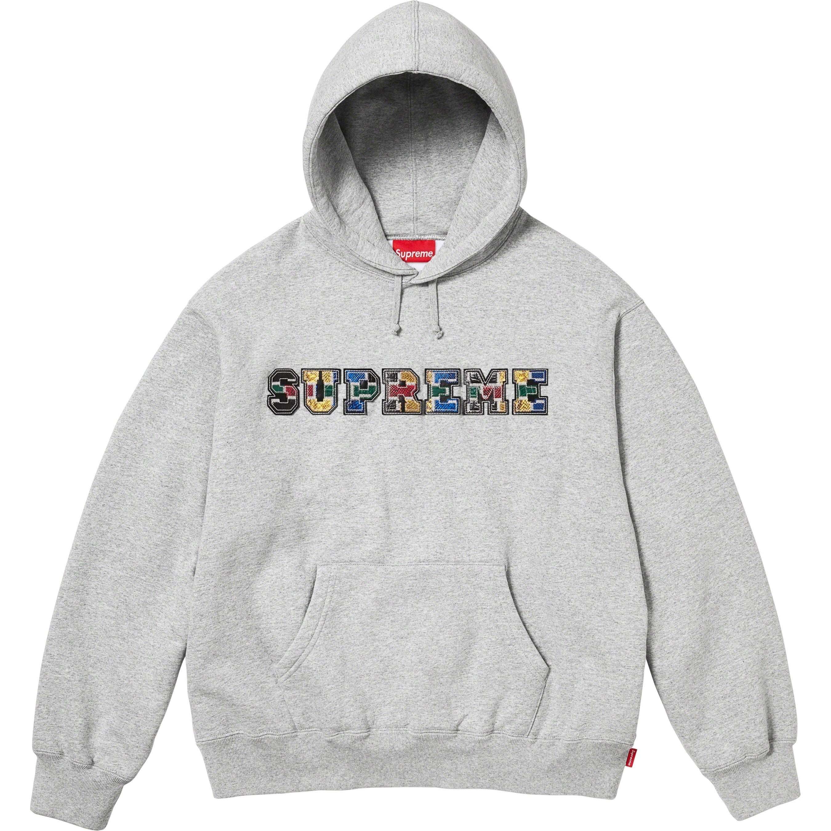 Supreme Collegiate Patchwork Leather Hooded Sweatshirt (FW23) - Heather Grey - $158