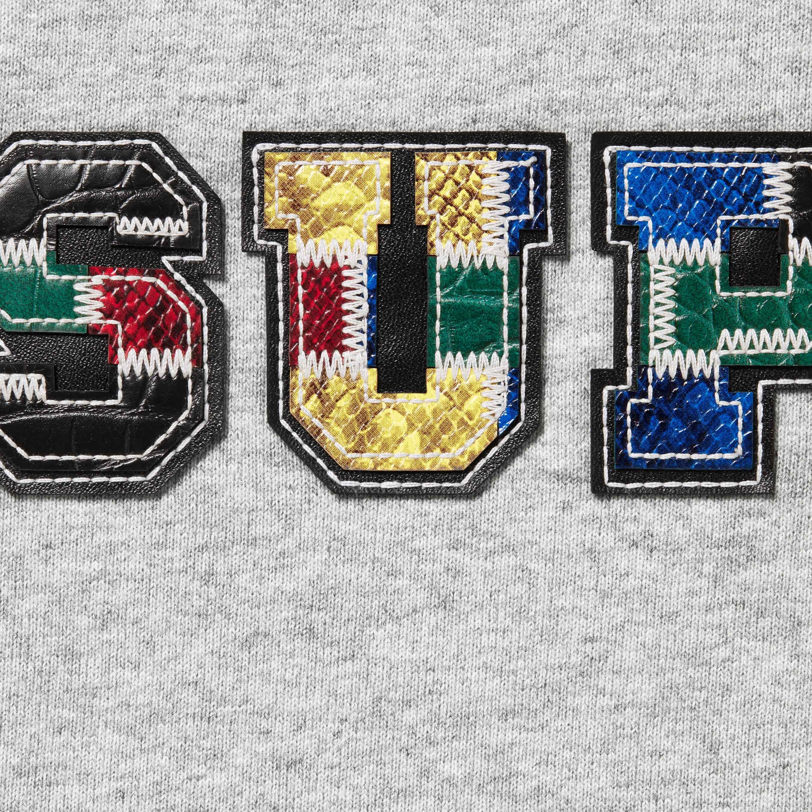 Supreme Collegiate Patchwork Leather Hooded Sweatshirt (FW23) - Heather Grey - $158