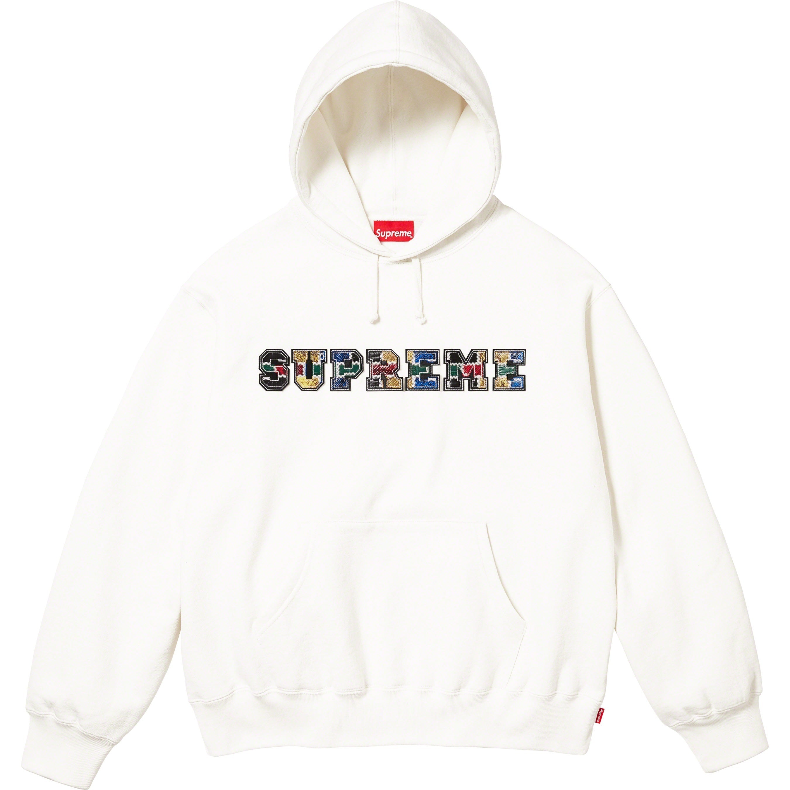 Supreme Collegiate Patchwork Leather Hooded Sweatshirt (FW23) - White - $158