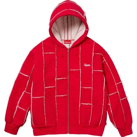 Supreme Faux Shearling Zip Up Hooded Sweatshirt - Red