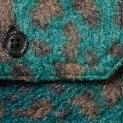 Supreme Fleece Zip Up Hooded Shirt - Teal Leopard