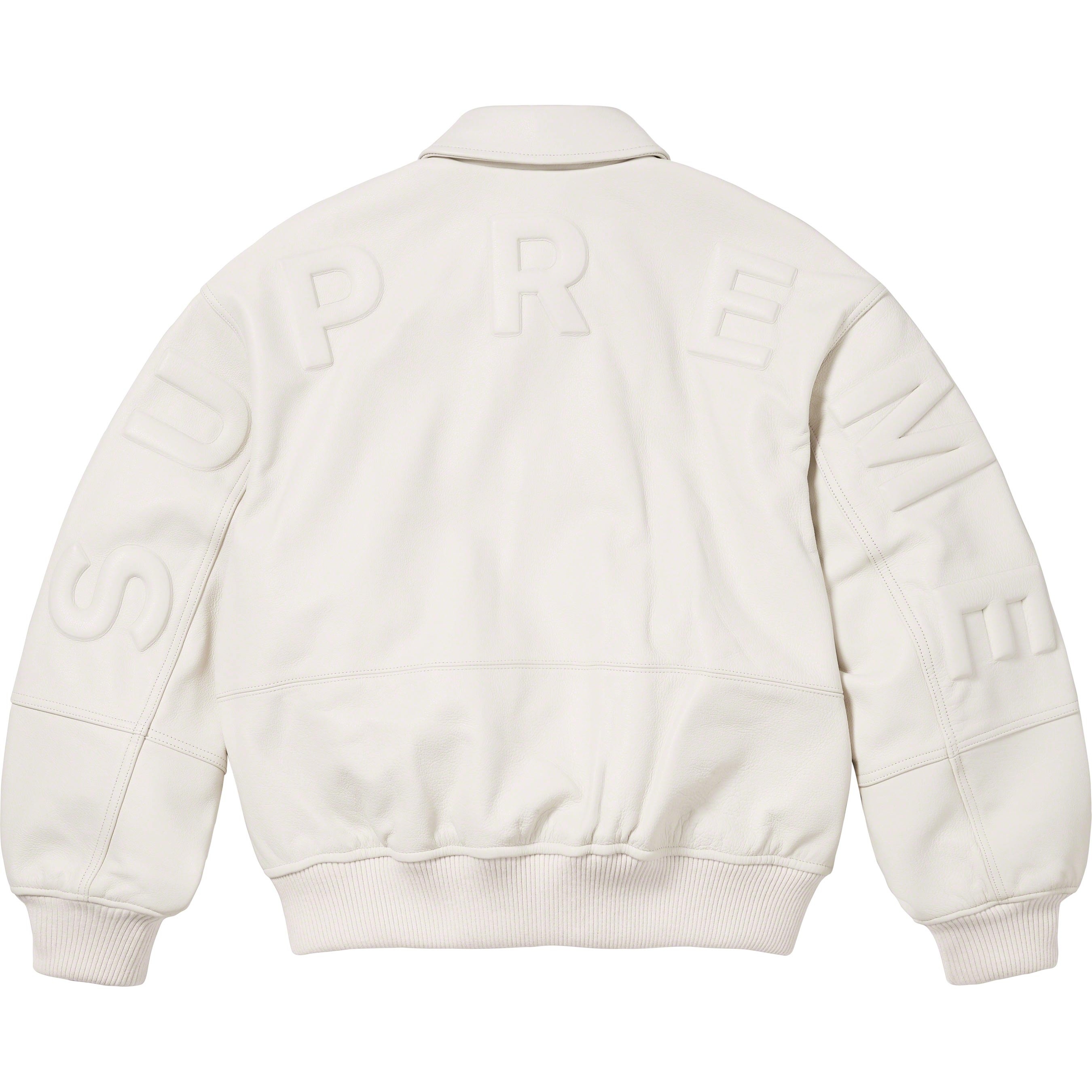 Supreme GORE-TEX Infinium WINDSTOPPER Leather Varsity Jacket (FW23) - White - $998