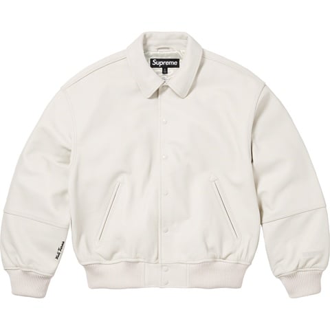 Supreme GORE-TEX Infinium WINDSTOPPER® Leather Varsity Jacket - White