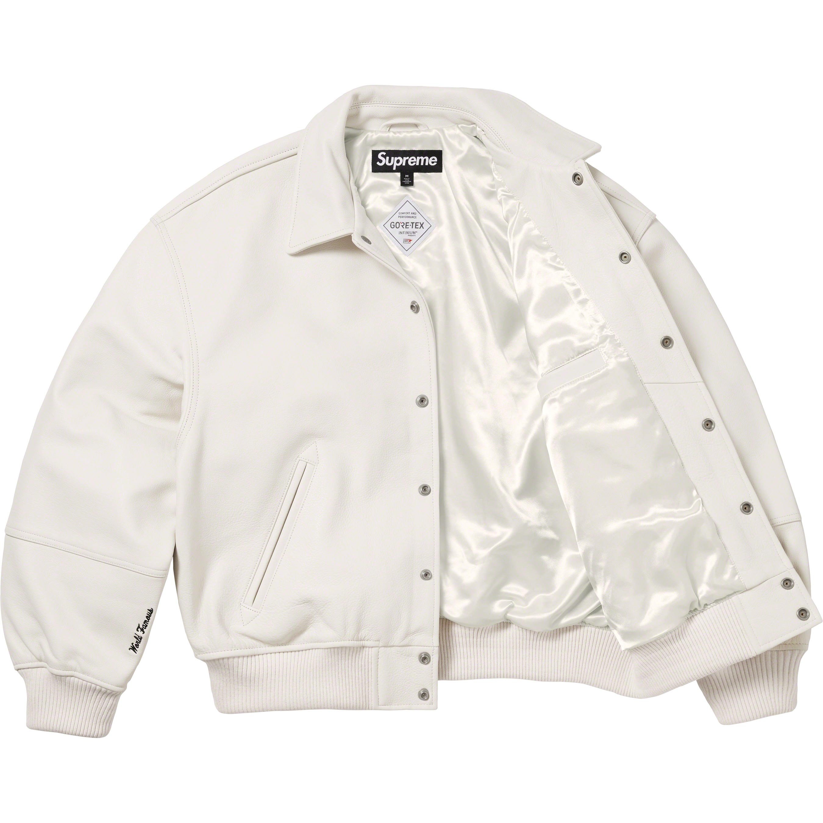 Supreme GORE-TEX Infinium WINDSTOPPER Leather Varsity Jacket (FW23) - White - $998