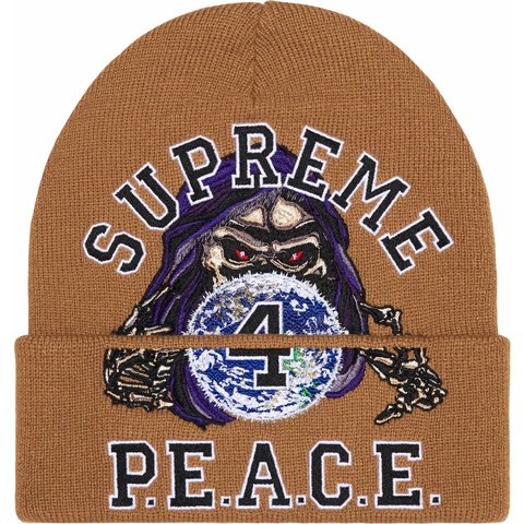 Supreme Peace Embroidered Beanie - Tan