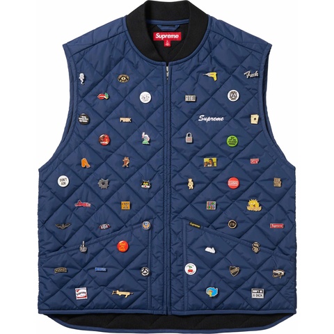 Supreme Pins Quilted Work Vest - Navy