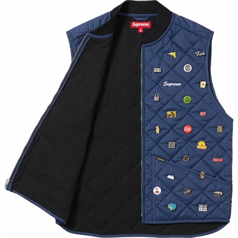 Supreme Pins Quilted Work Vest - Navy