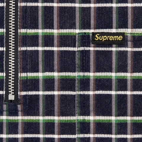 Supreme Plaid Corduroy Half Zip S/S Shirt - Navy