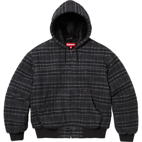 Supreme Plaid Wool Hooded Work Jacket - Black
