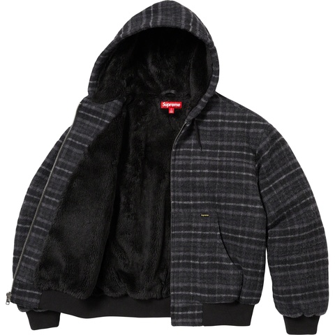 Supreme Plaid Wool Hooded Work Jacket - Black