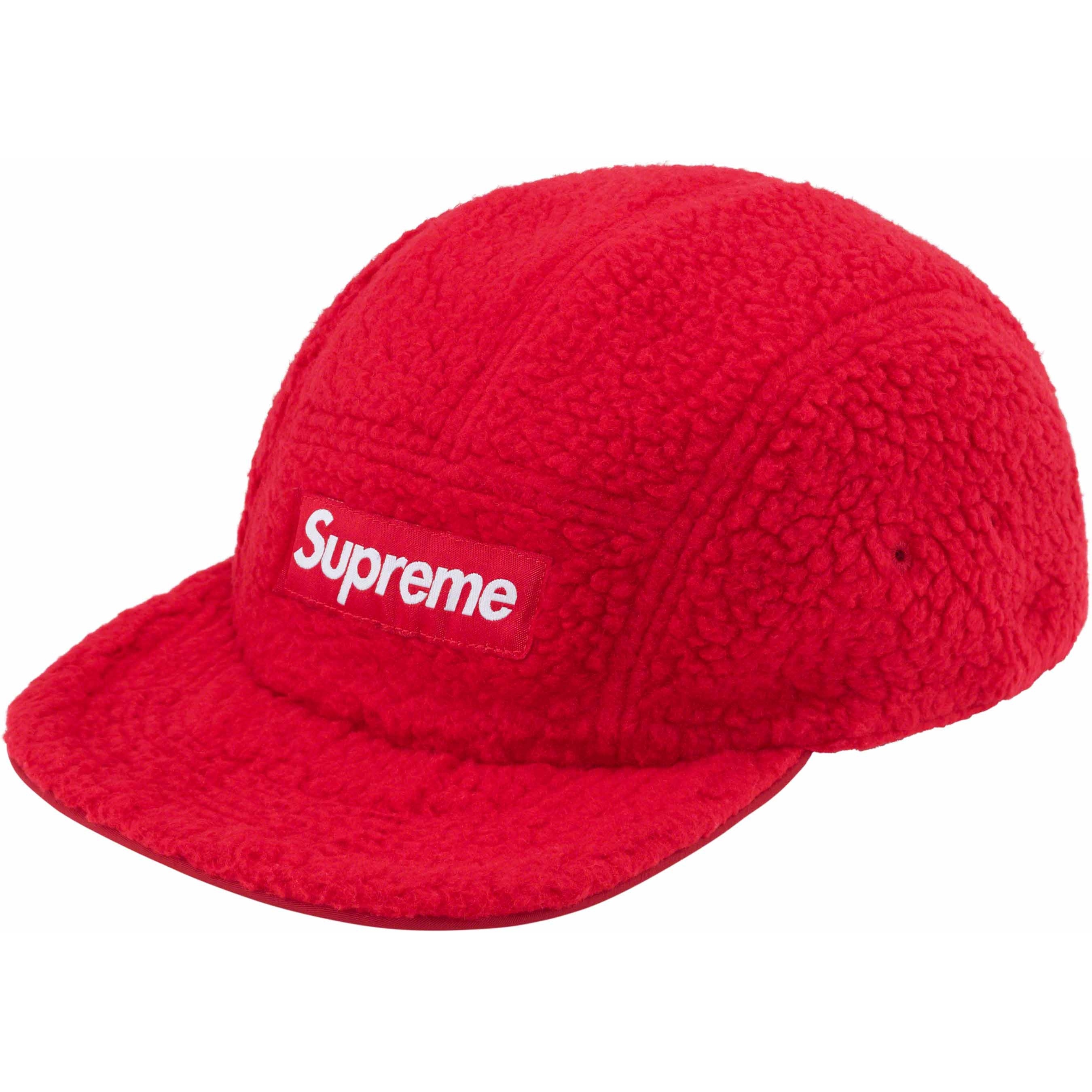 Supreme Polartec Shearling Reversible Camp Cap (FW23) - Red - $54