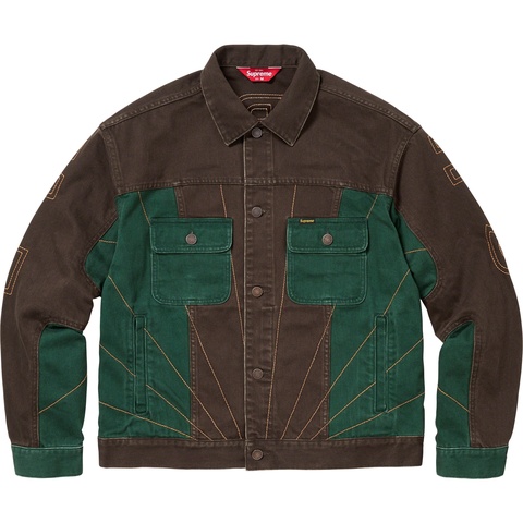 Supreme Radial Embroidered Denim Trucker Jacket - Brown