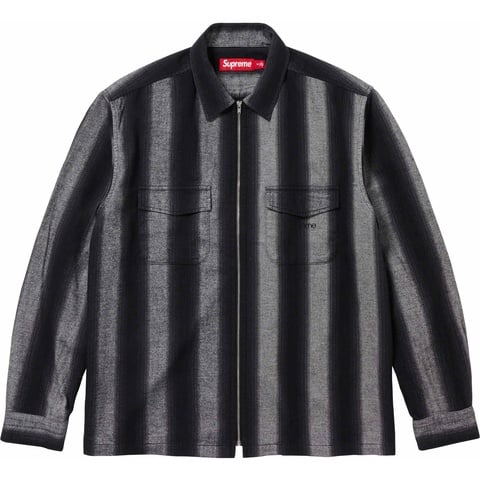 Supreme Stripe Flannel Zip Up Shirt - Black