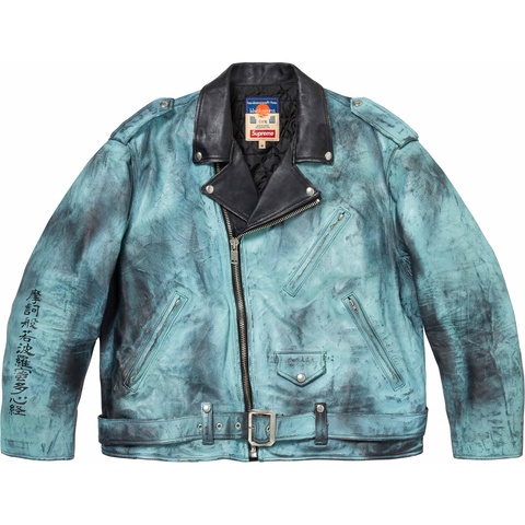 Supreme Supreme®/blackmeans Painted Leather Motorcycle Jacket - Light Green