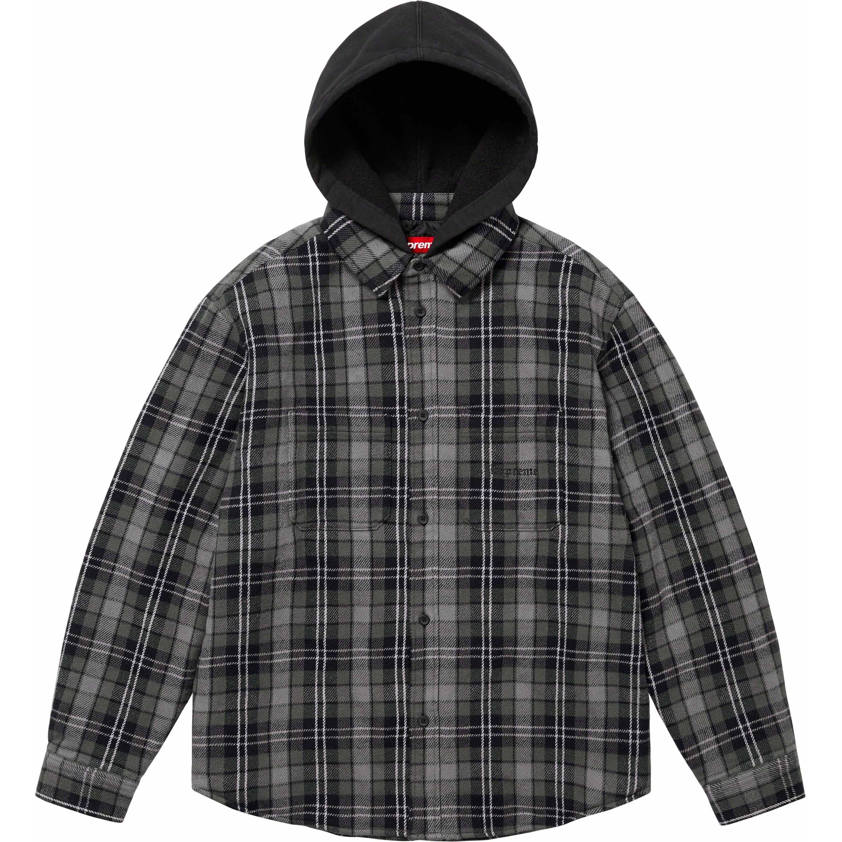 Supreme Tartan Flannel Hooded Shirt (FW23) - Black - $148