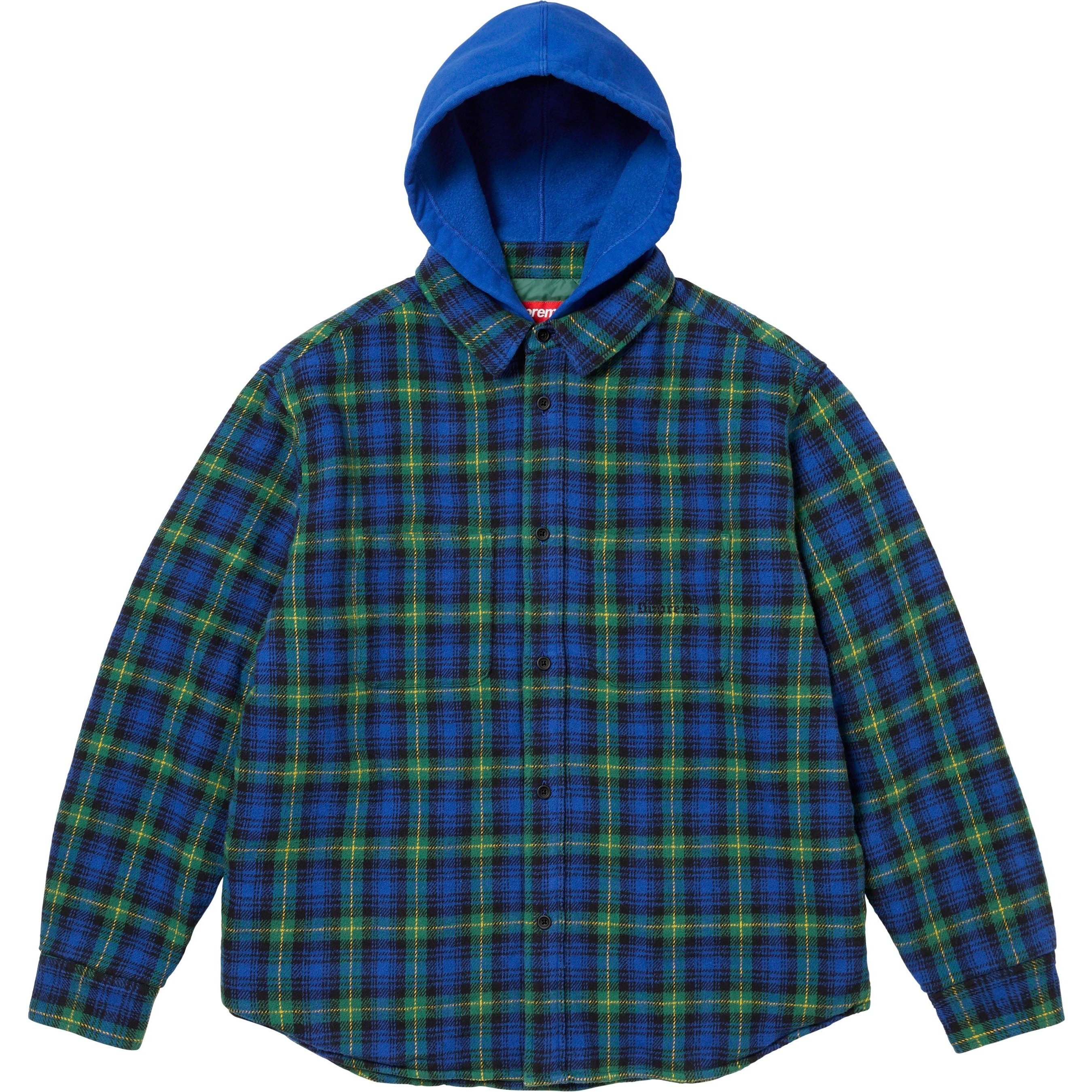 Supreme Tartan Flannel Hooded Shirt (FW23) - Blue - $148