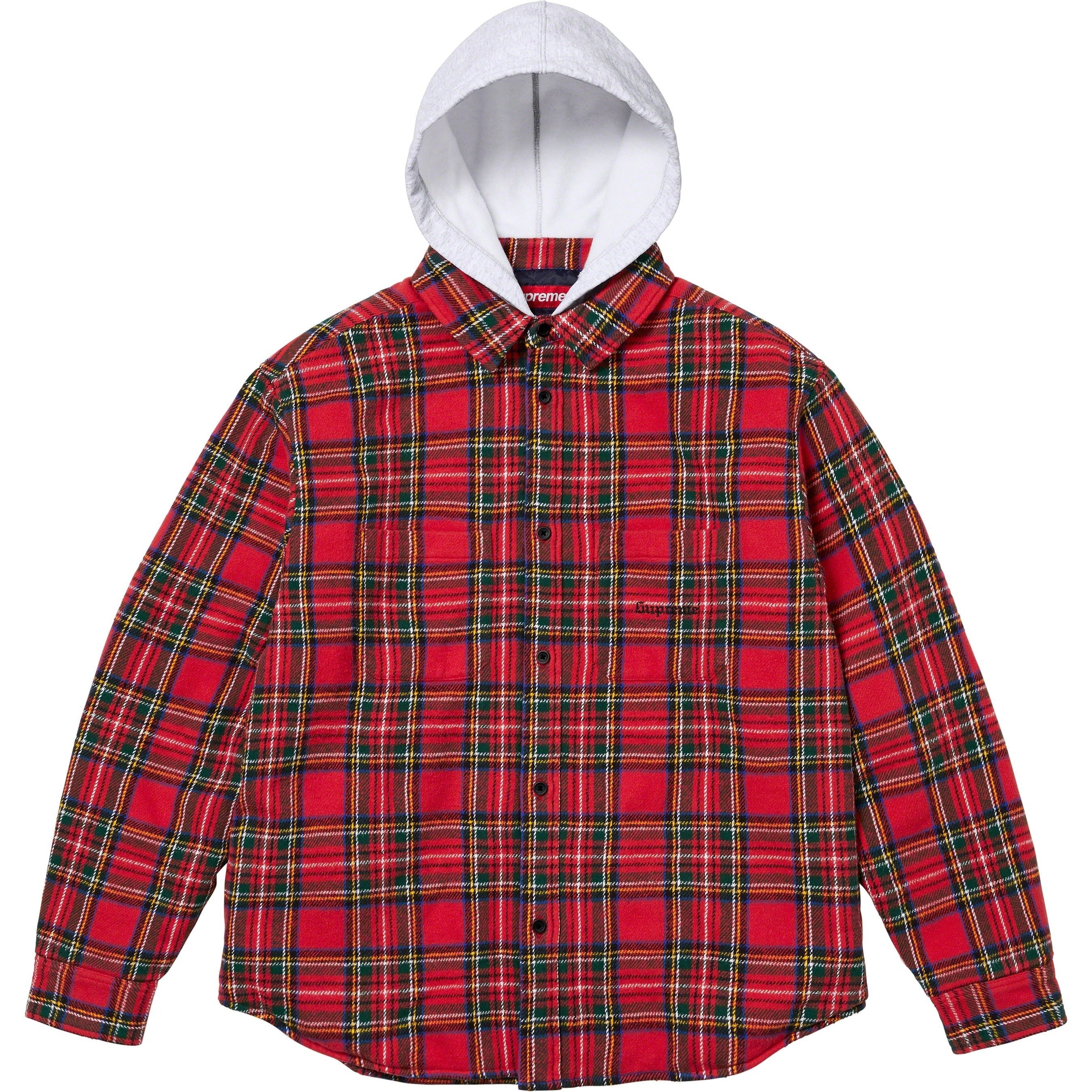 Supreme Tartan Flannel Hooded Shirt (FW23) - Red - $148